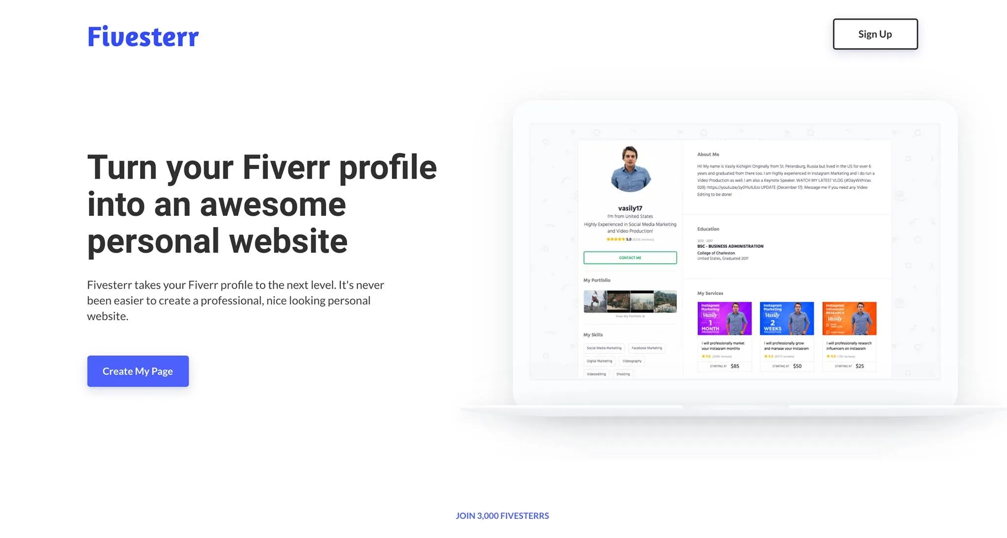 Fiversterr landing page