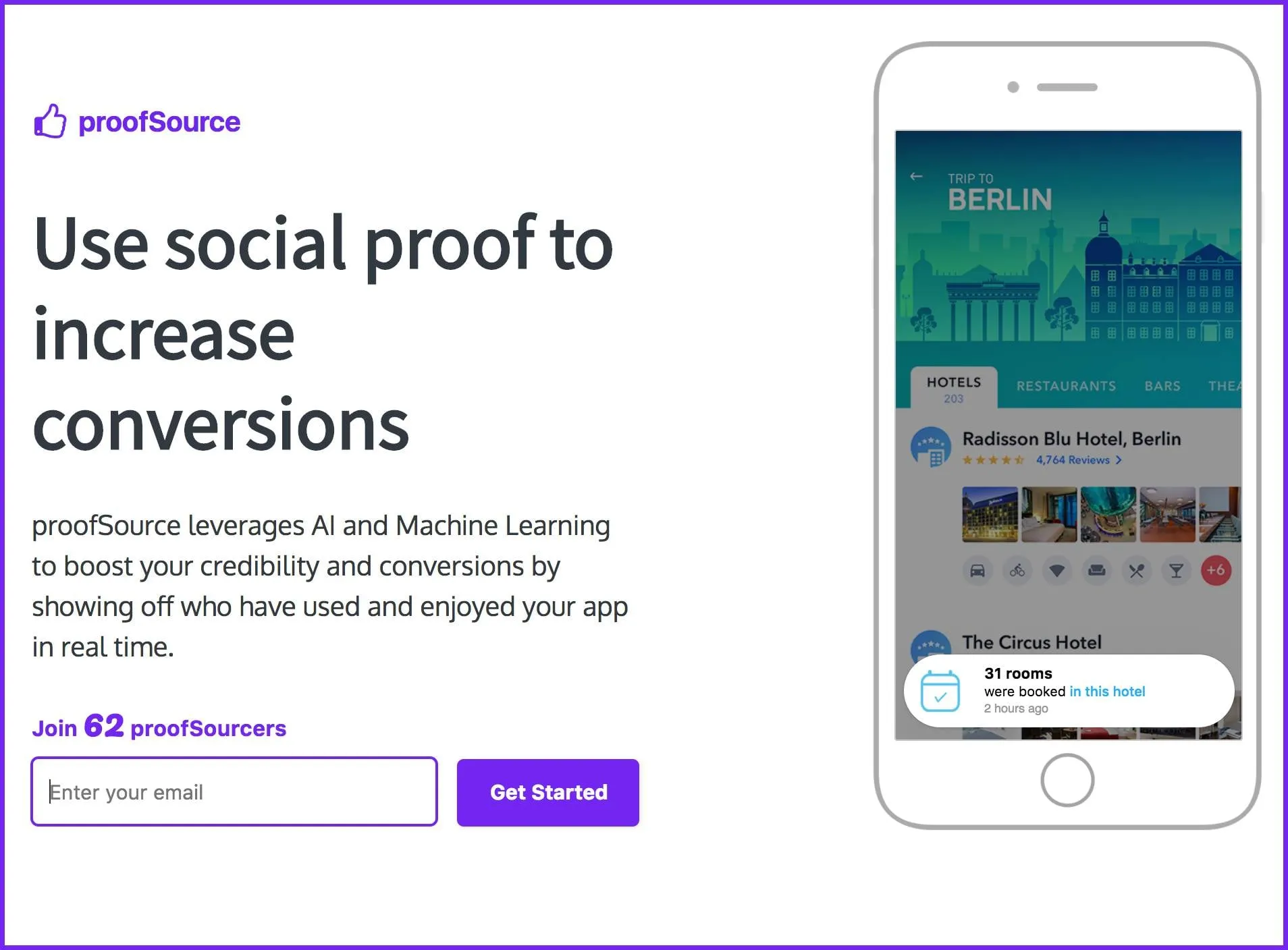 The first ProveSource landing page