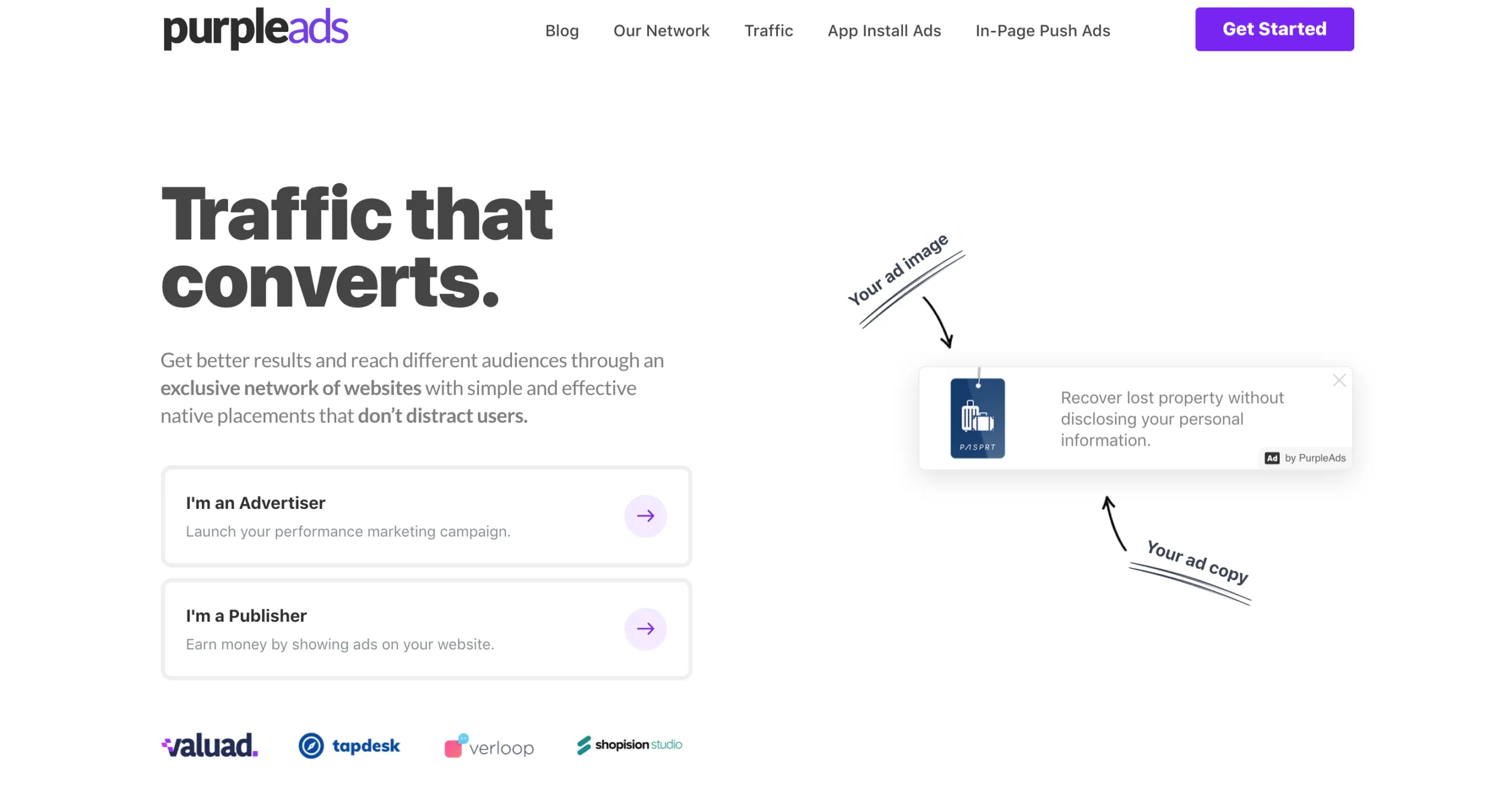 PurpleAds landing page