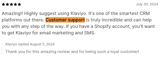 Klaviyo Shopify app store review screenshot