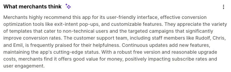 OptiMonk shopify app store review summary