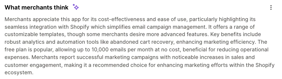 Shopify Email shopify app store review summary