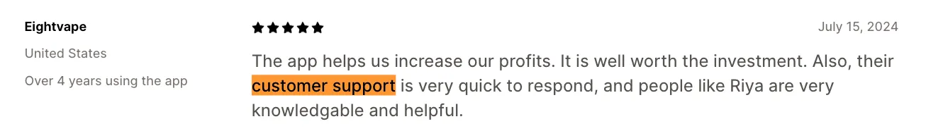 Reconvert Shopify app store review screenshot