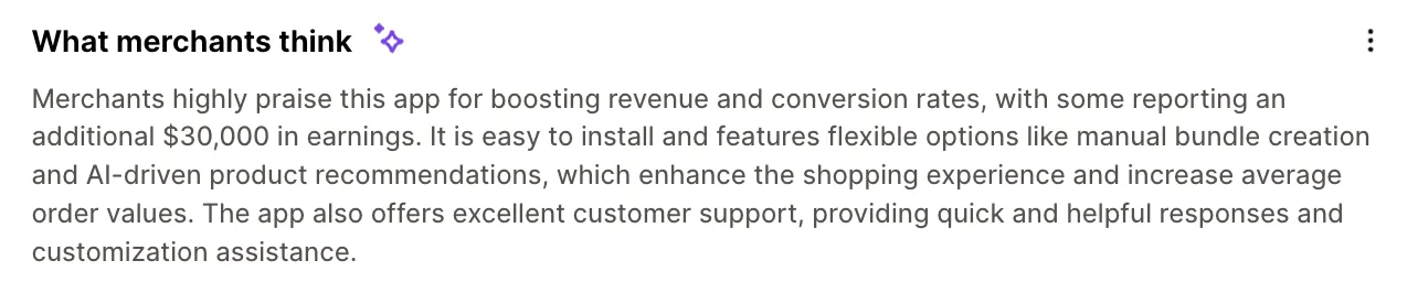 Frequently Bought Together Shopify app store review summary
