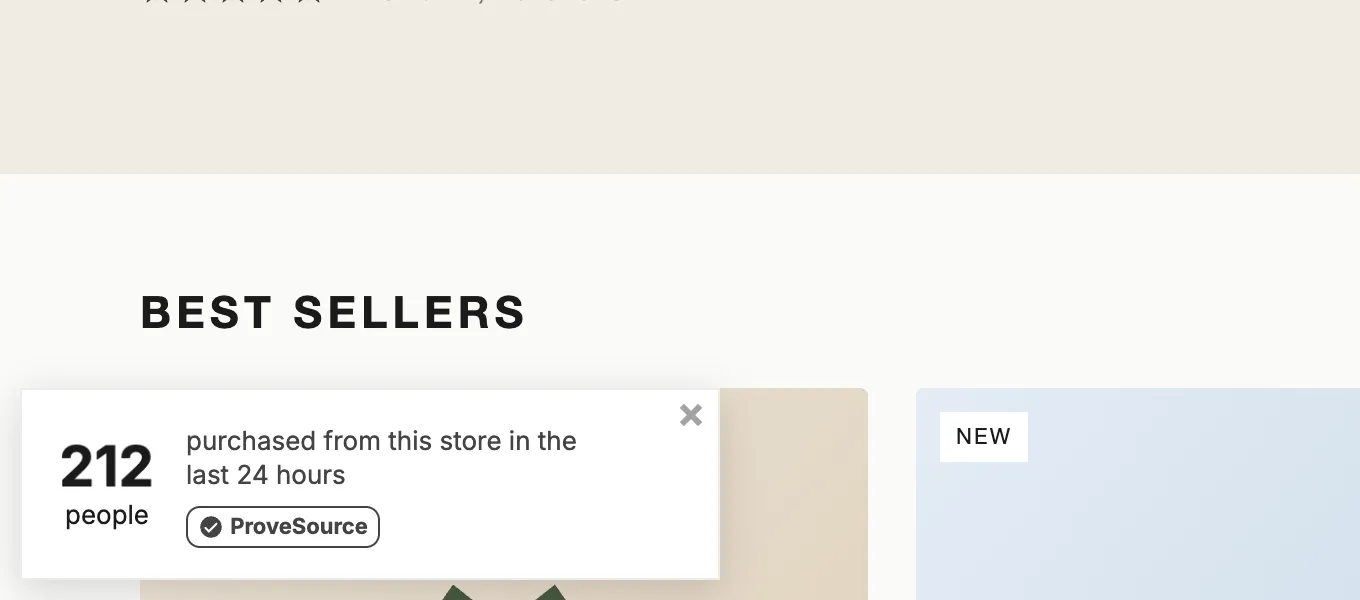 An activity count notification: 212 people purchased from this store in the last 24 hours