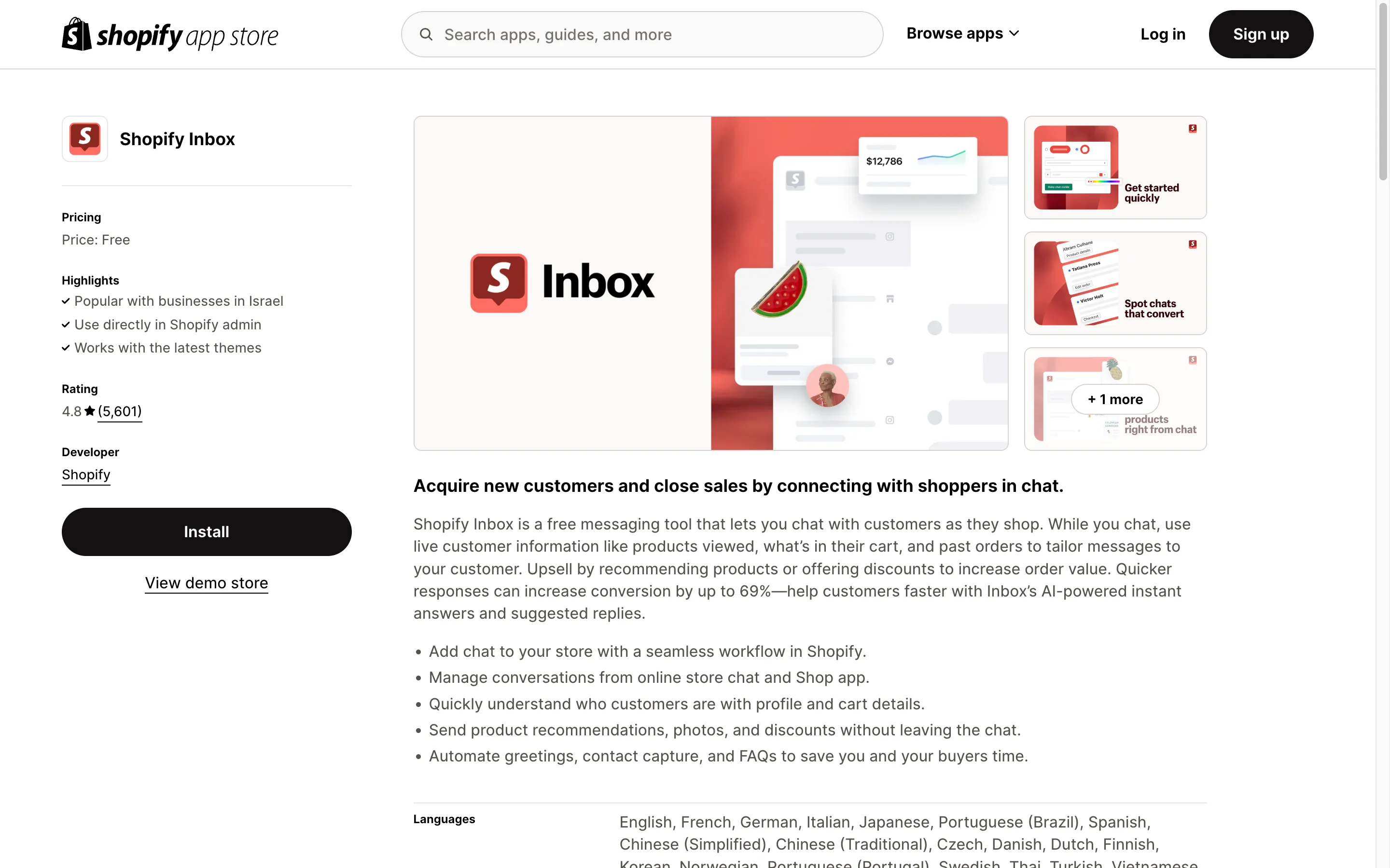 Shopify Inbox Shopify app store screenshot