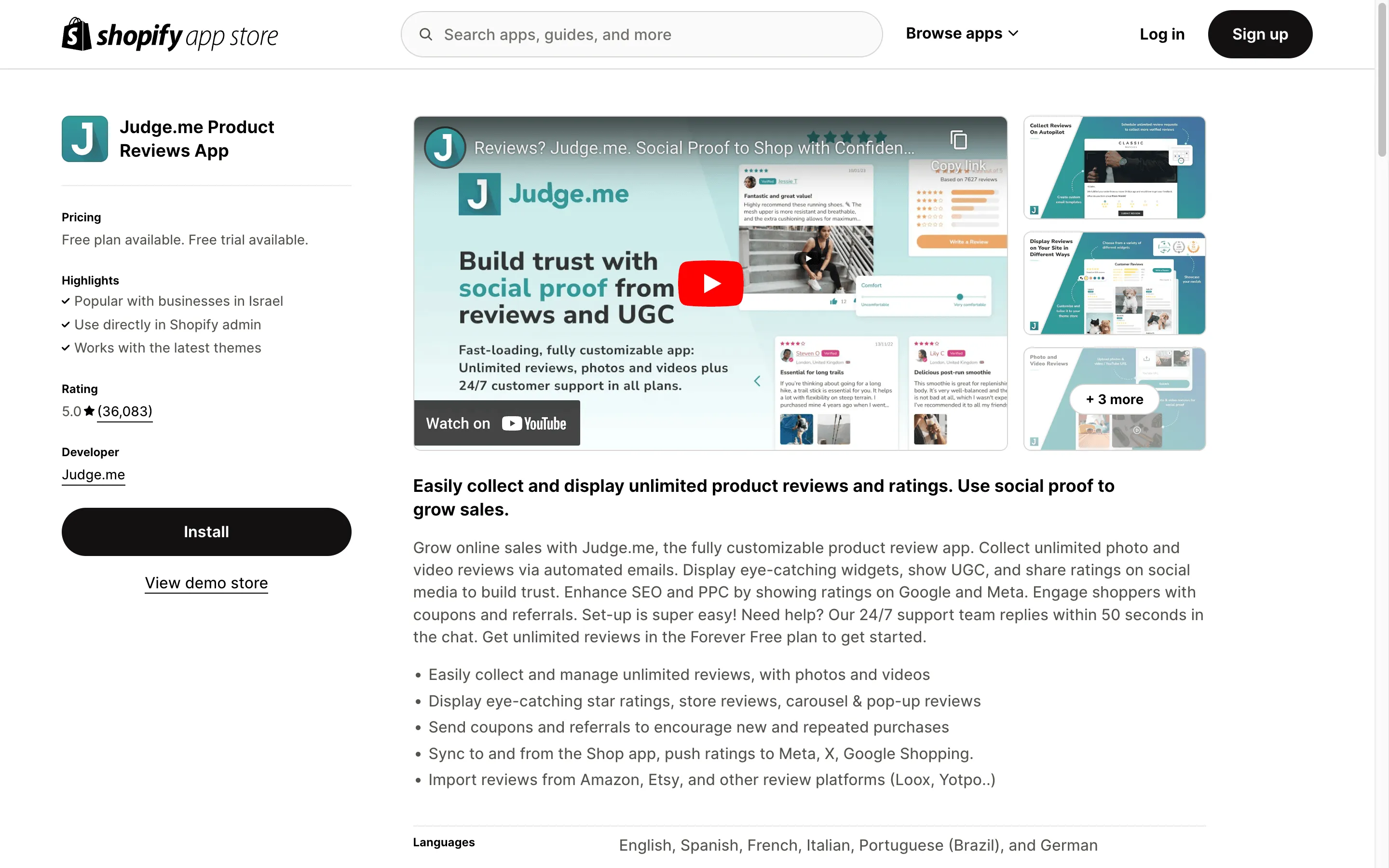 Judge.me Shopify app store screenshot