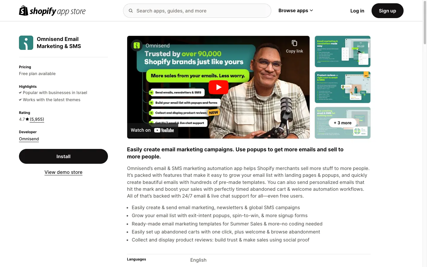 Omnisend Shopify app store screenshot