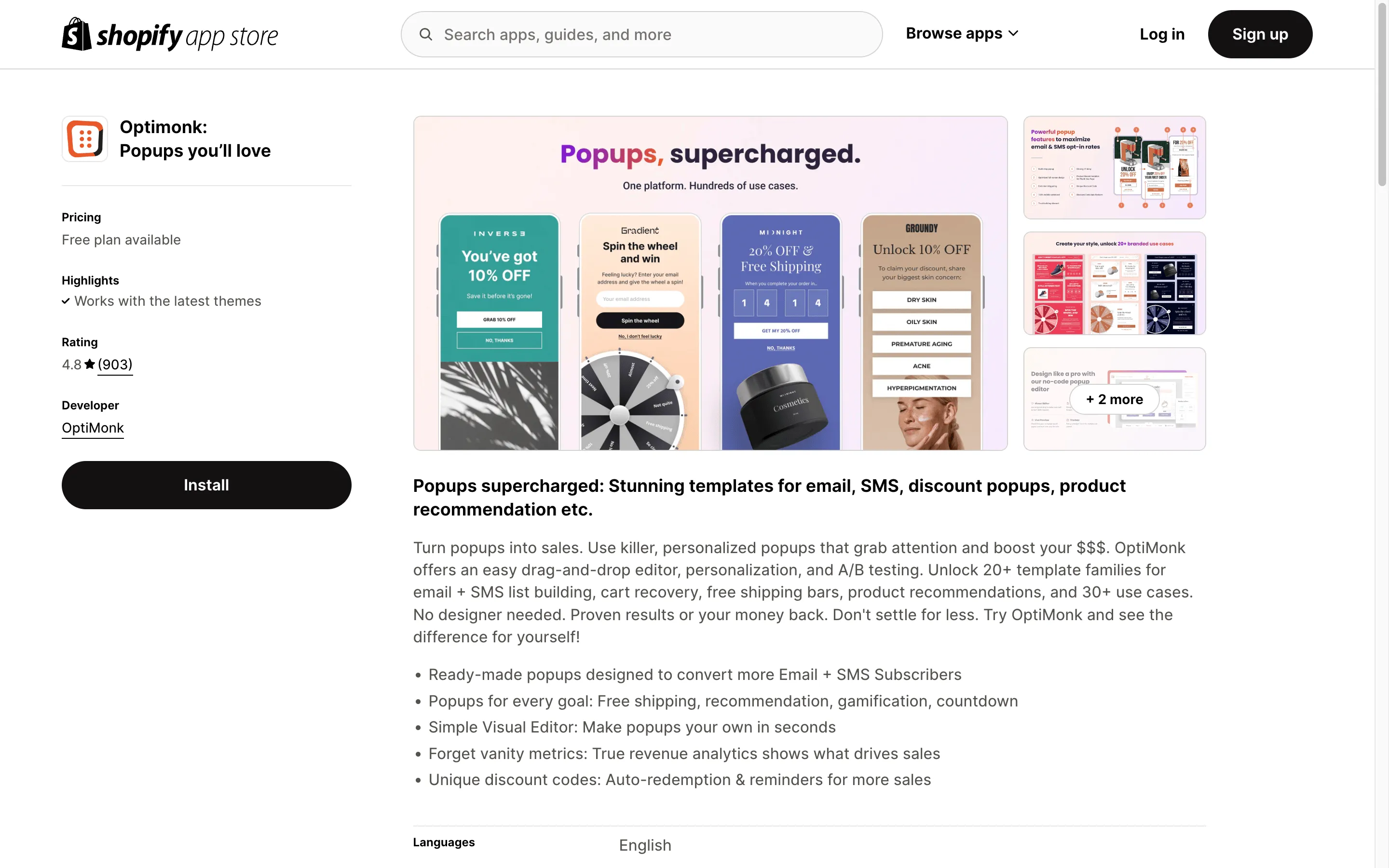 OptiMonk Shopify app store screenshot