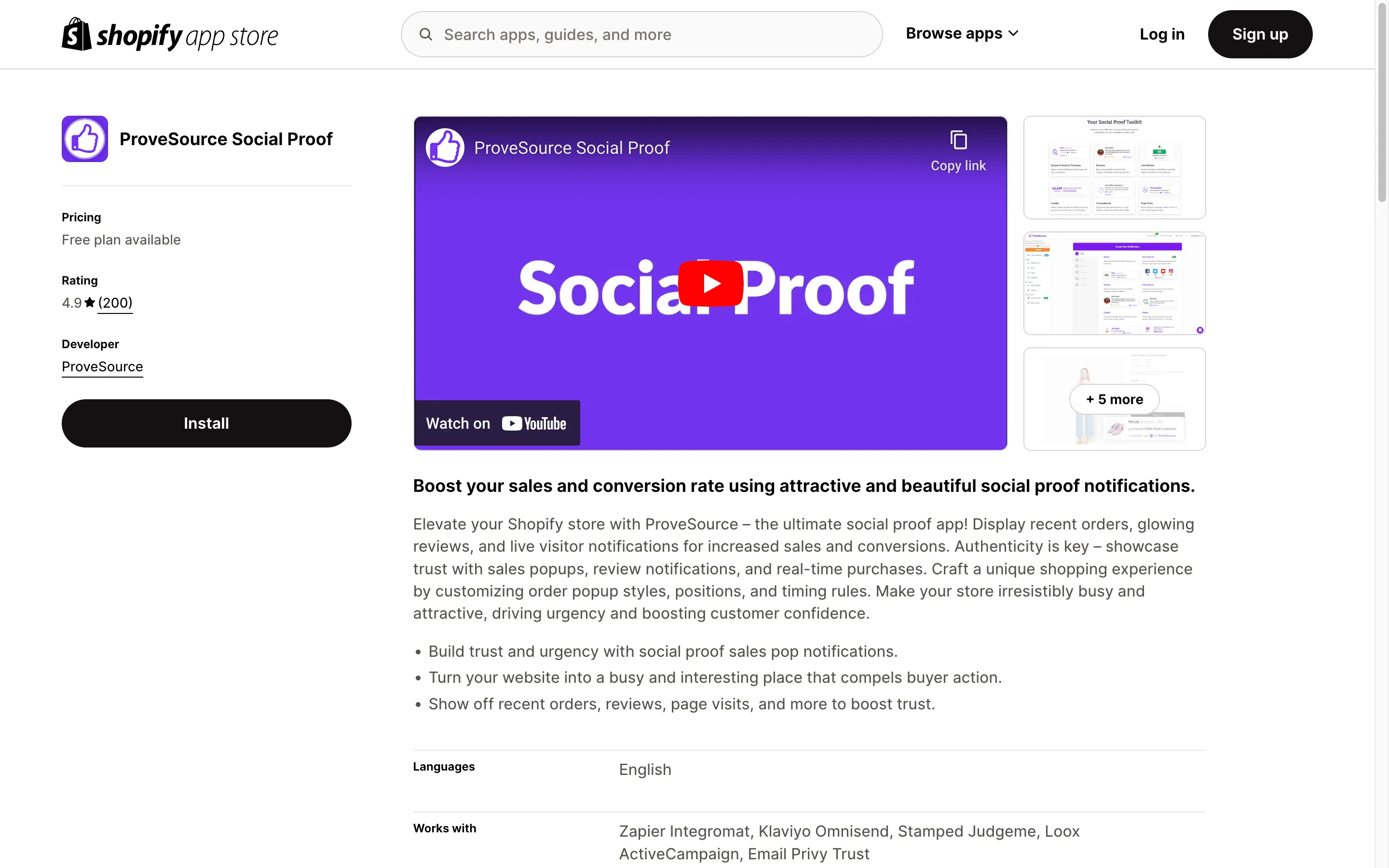 ProveSource Shopify app store screenshot