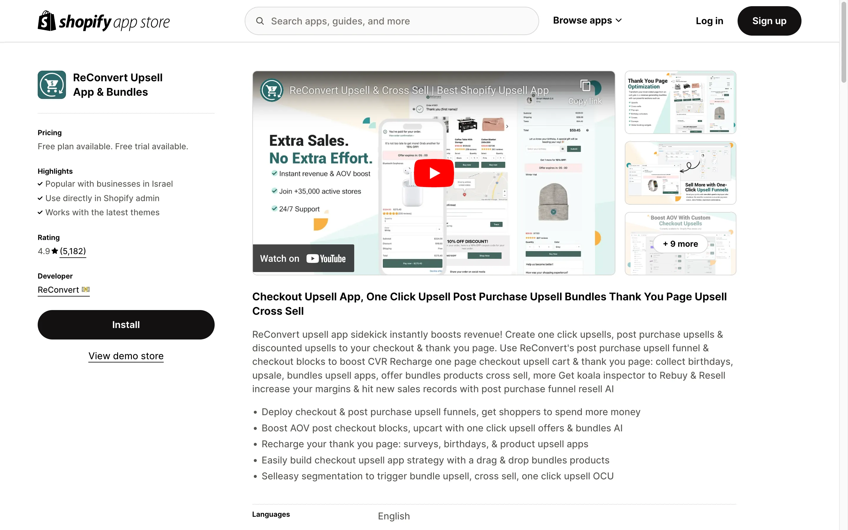 ReConvert increase sales Shopify app store screenshot