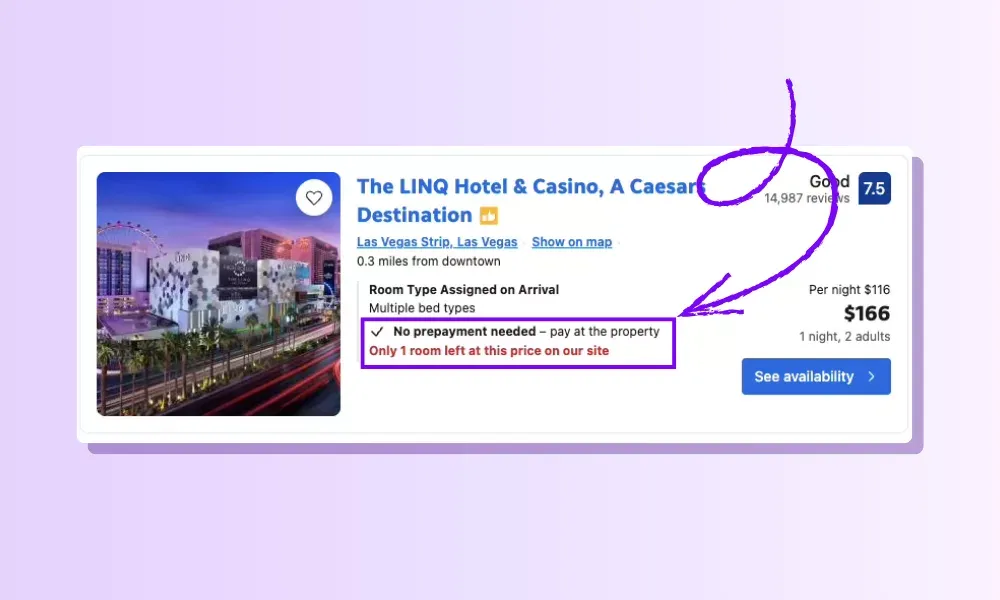 booking.com fomo example