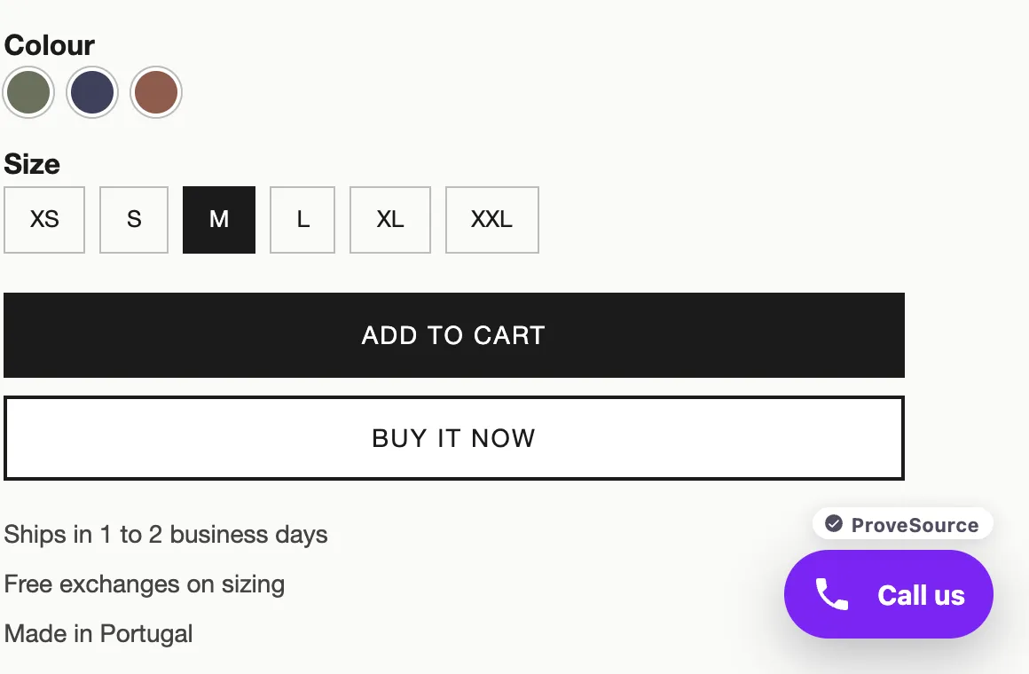 A floating call button on a product page