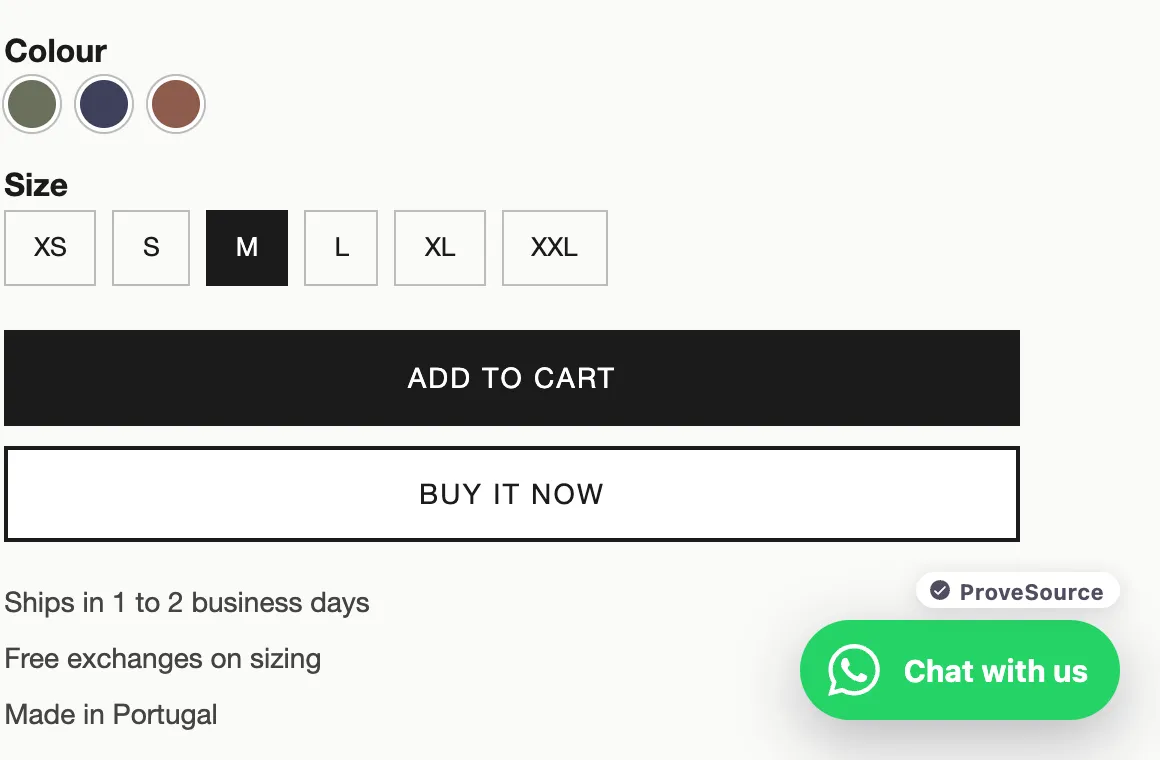 A WhatsApp chat button on an online store