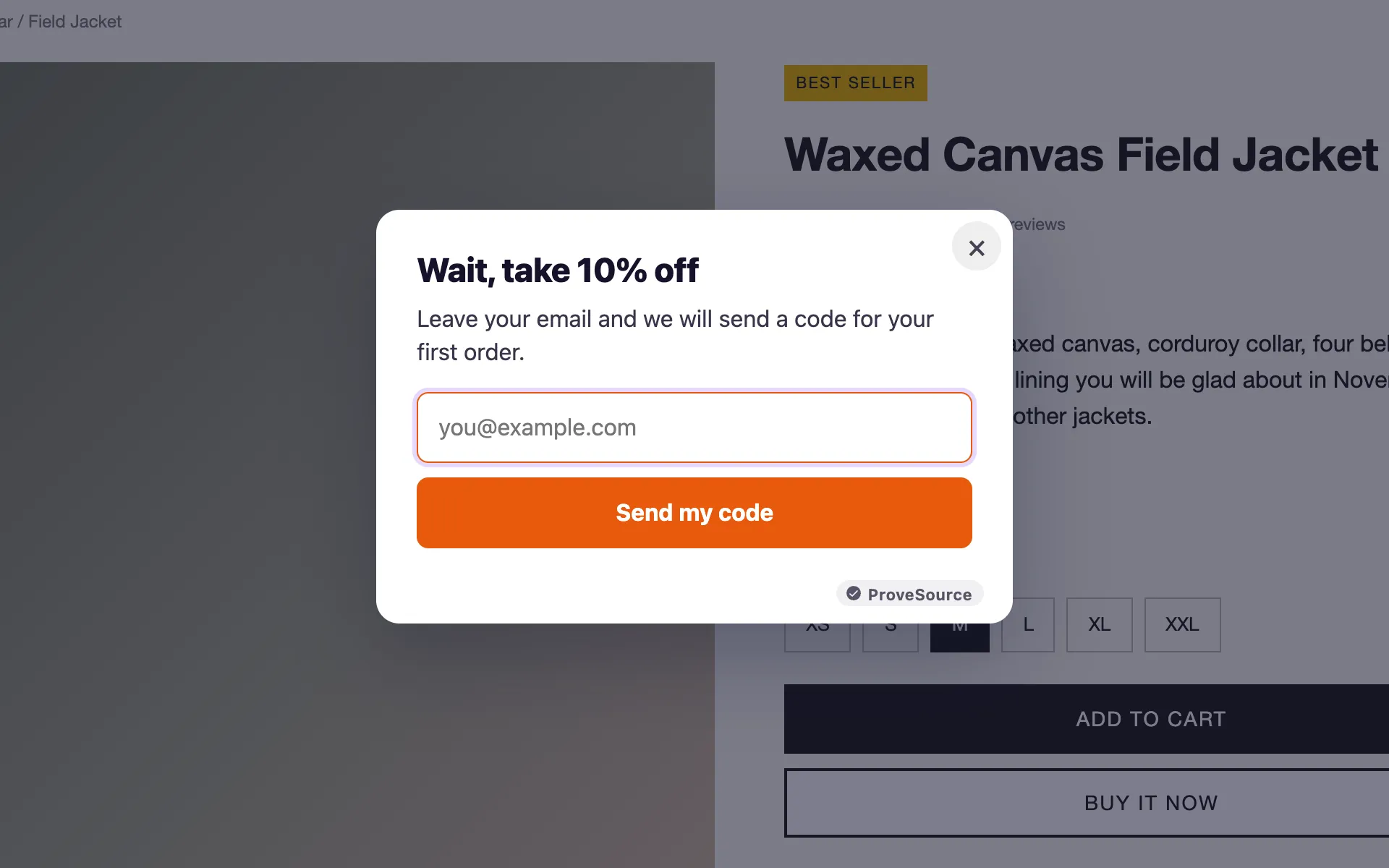 An exit intent popup offering a discount to a visitor about to leave a blog