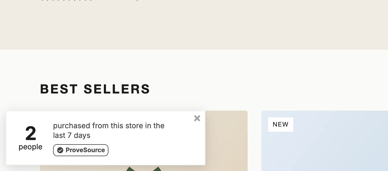 An activity count notification showing only 2 people purchased from this store in the last 7 days