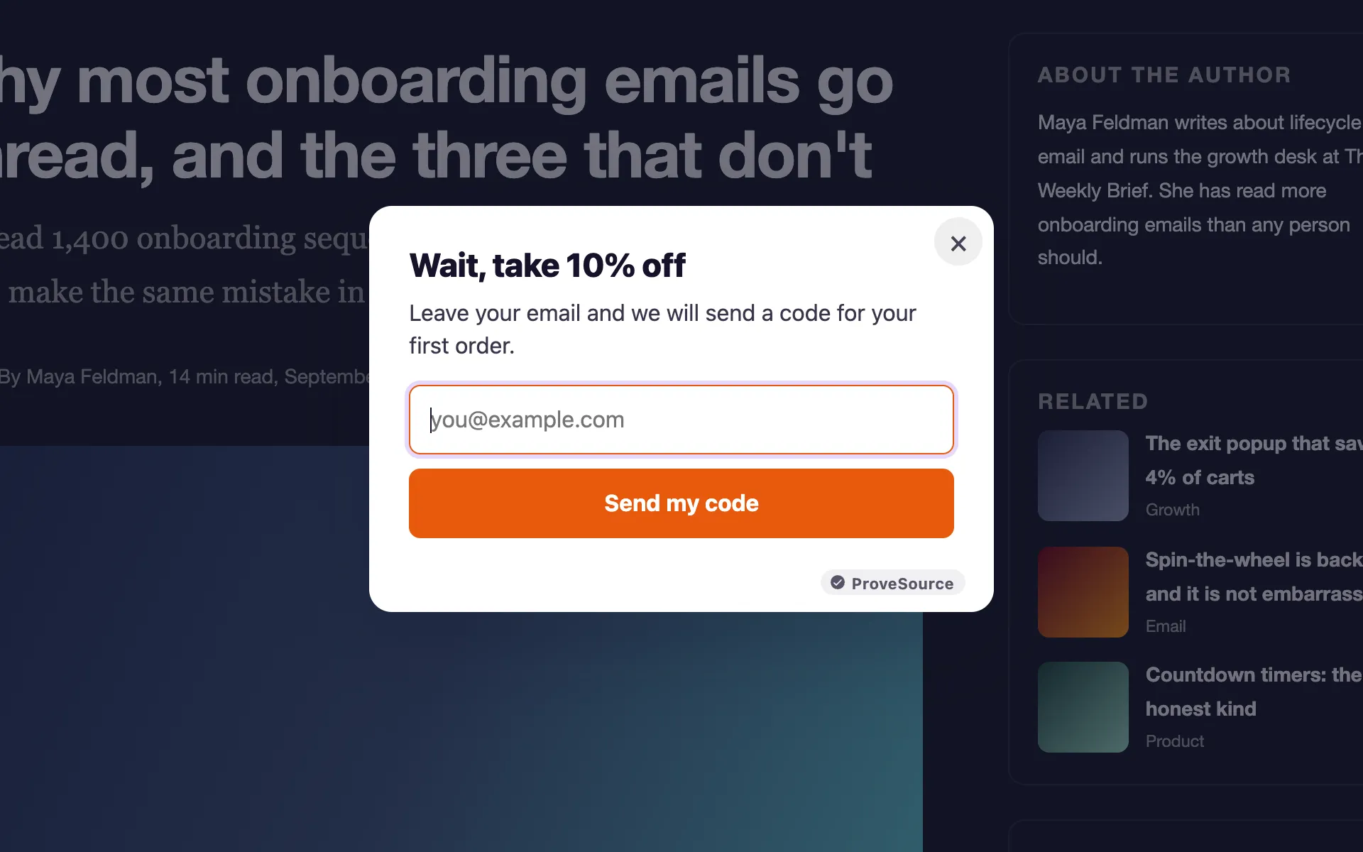 An exit-intent popup with a last-chance offer
