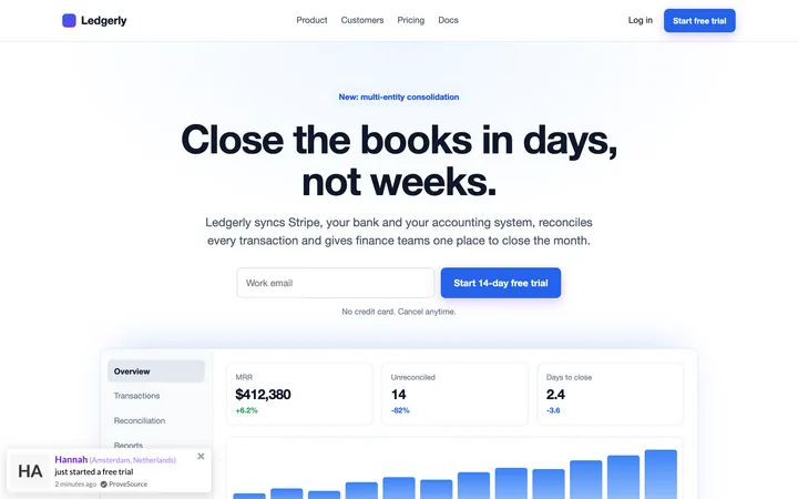 Software landing page demo with a ProveSource notification