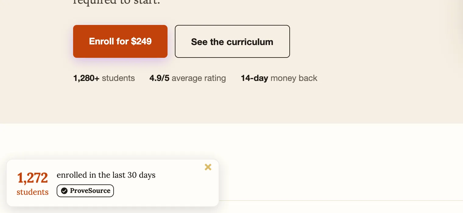 A notification saying 1,272 students enrolled in the last 30 days