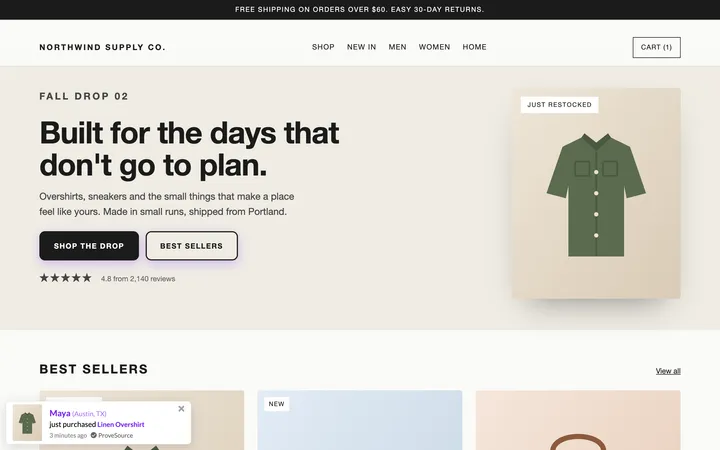 Online store demo with a ProveSource notification
