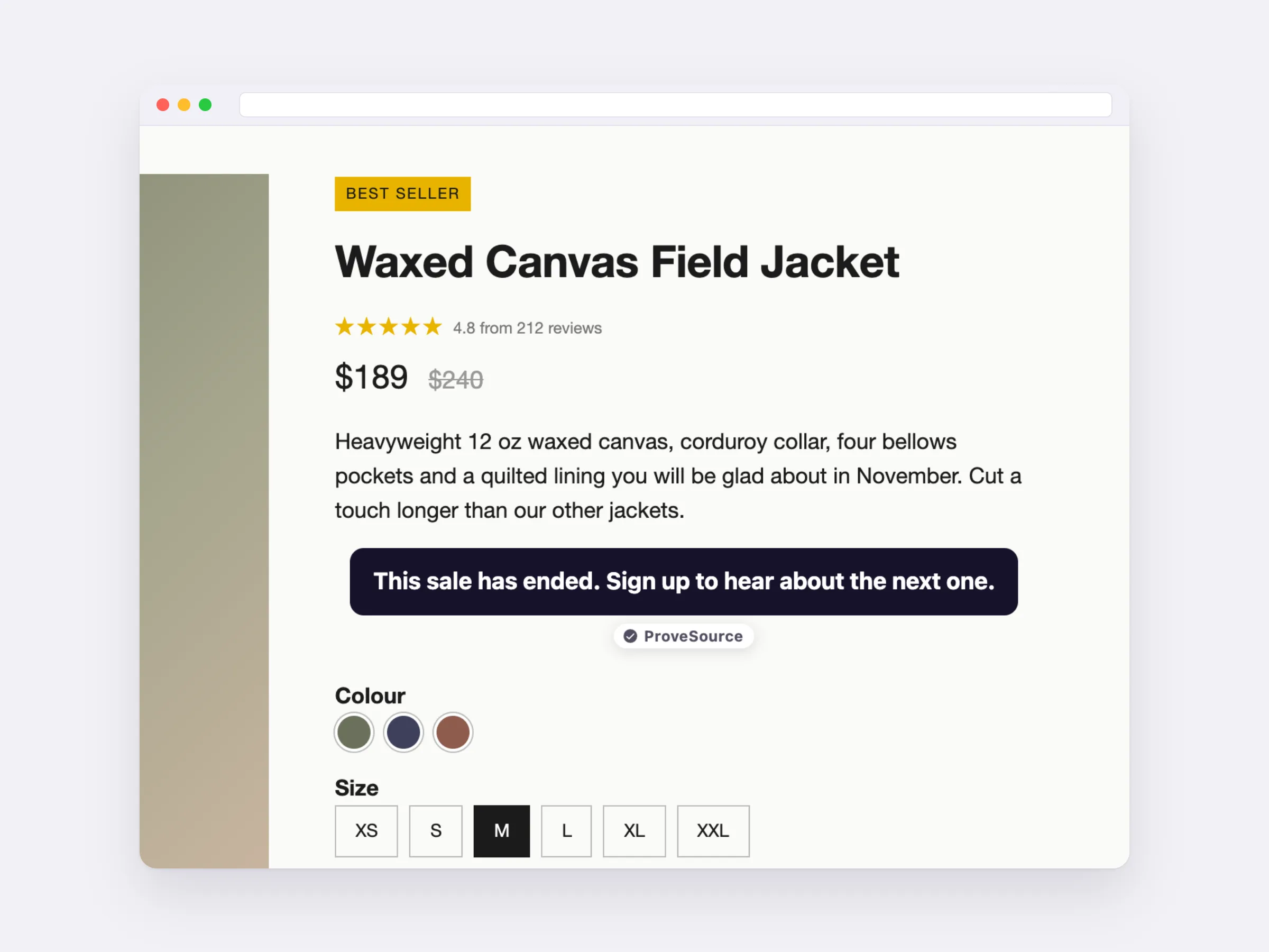 A product page where the countdown has ended and shows a message instead
