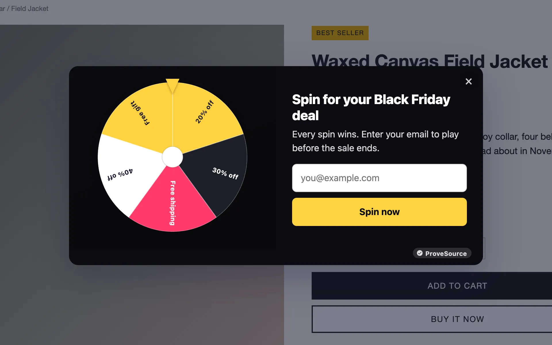 A Black Friday spin to win wheel