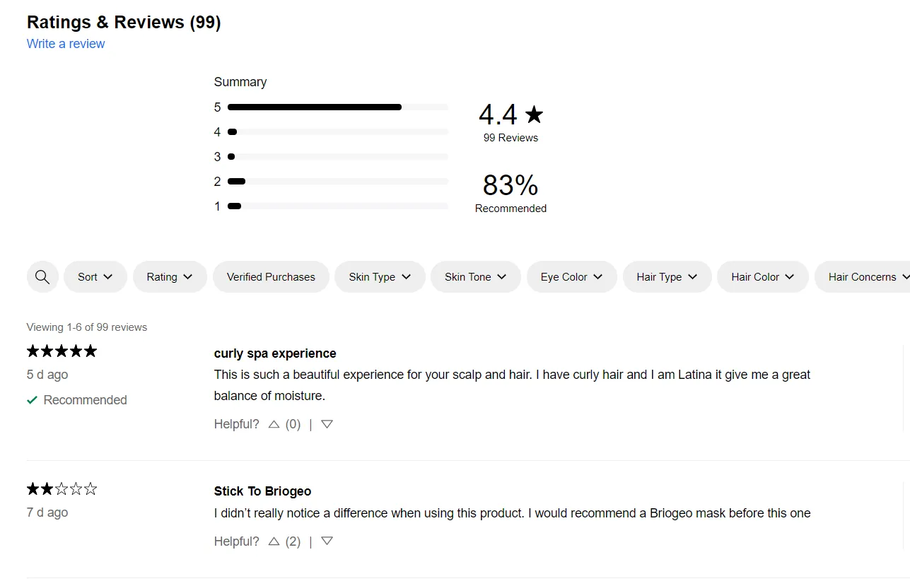 Sephora reviews show social proof